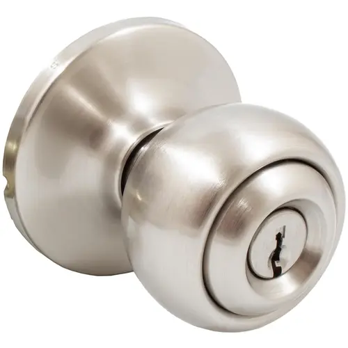 Ball Door Knob, Entry Latch, SC Keyway, Satin Nickel Ball Door Knob, Entry Latch, SC Keyway, Satin Nickel