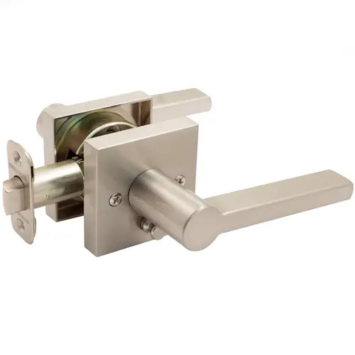 Vienna Door Lever with Square Rosette, Privacy (Bed/Bath) Latch, Satin Nickel Vienna Door Lever with Square Rosette, Privacy (Bed/Bath) Latch, Satin Nickel