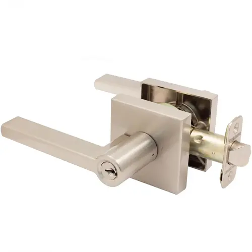 Vienna Door Lever with Square Rosette, Entry Latch, SC Keyway, Satin Nickel Vienna Door Lever with Square Rosette, Entry Latch, SC Keyway, Satin Nickel