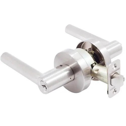 Zurich Door Lever with Round Rosette, Entry Latch, KW Keyway, Satin Nickel Zurich Door Lever with Round Rosette, Entry Latch, KW Keyway, Satin Nickel
