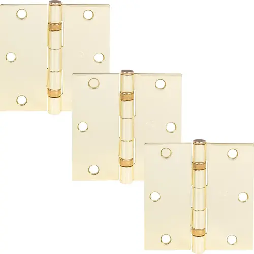 3-1/2" Ball-Bearing Door Hinges, Square Corner, Polished Brass, 3-Pack 3-1/2" Ball-Bearing Door Hinges, Square Corner, Polished Brass, 3-Pack