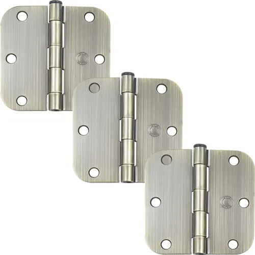 3-1/2" Door Hinges, 5/8" Radius Corner, Antique Brass, 3-Pack 3-1/2" Door Hinges, 5/8" Radius Corner, Antique Brass, 3-Pack