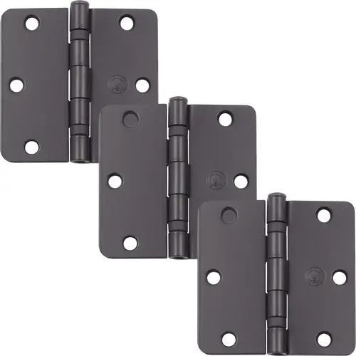 3-1/2" Ball-Bearing Door Hinges, 1/4" Radius Corner, Oil-Rubbed Bronze, 3-Pack 3-1/2" Ball-Bearing Door Hinges, 1/4" Radius Corner, Oil-Rubbed Bronze, 3-Pack