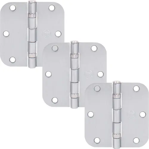 3-1/2" Ball-Bearing Door Hinges, 5/8" Radius Corner, Satin Chrome, 3-Pack 3-1/2" Ball-Bearing Door Hinges, 5/8" Radius Corner, Satin Chrome, 3-Pack