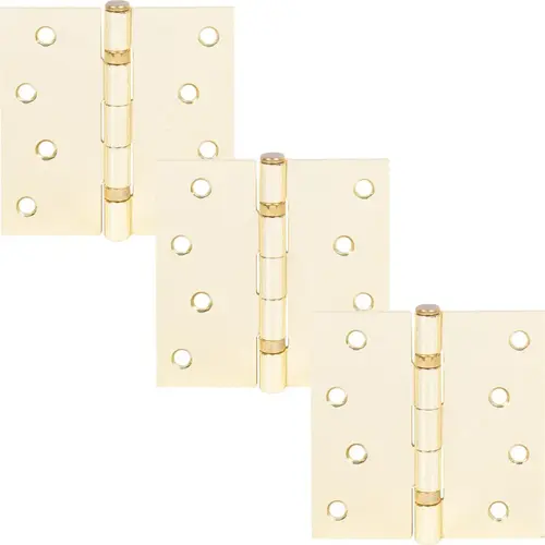 4" Ball-Bearing Door Hinges, Square Corner, Polished Brass, 3-Pack 4" Ball-Bearing Door Hinges, Square Corner, Polished Brass, 3-Pack