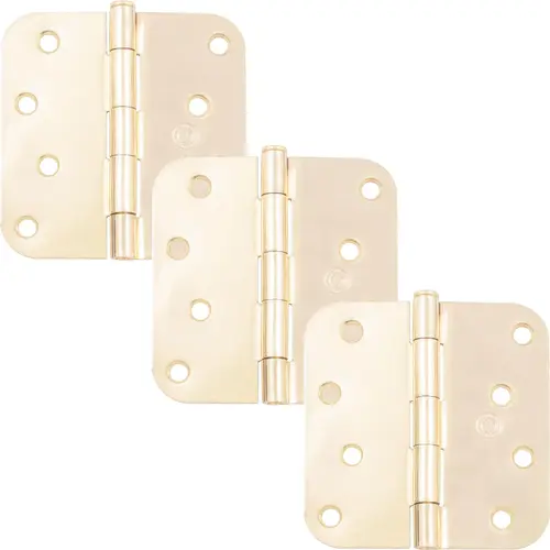 4" Door Hinges, 5/8" Radius Corner, Polished Brass, 3-Pack 4" Door Hinges, 5/8" Radius Corner, Polished Brass, 3-Pack