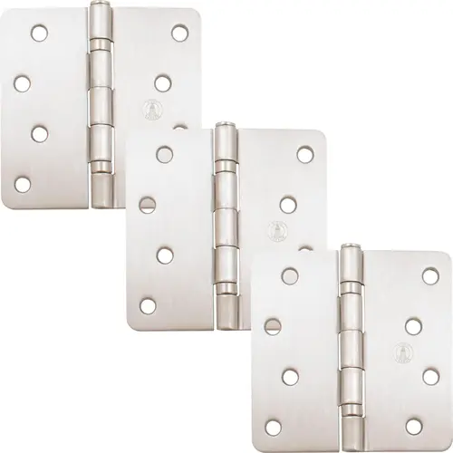 4" Ball-Bearing Door Hinges, 1/4" Radius Corner, Satin Nickel, 3-Pack 4" Ball-Bearing Door Hinges, 1/4" Radius Corner, Satin Nickel, 3-Pack