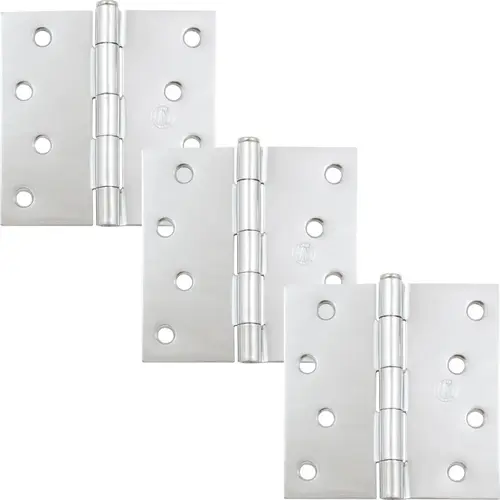 4" Door Hinges, Square Corner, Polished Chrome, 3-Pack 4" Door Hinges, Square Corner, Polished Chrome, 3-Pack