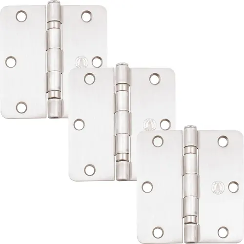3-1/2" Ball-Bearing Door Hinges, 1/4" Radius Corner, Satin Nickel, 3-Pack 3-1/2" Ball-Bearing Door Hinges, 1/4" Radius Corner, Satin Nickel, 3-Pack