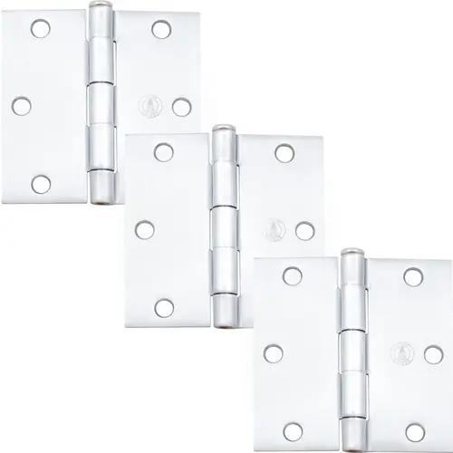 3-1/2" Door Hinges, Square Corner, Satin Chrome, 3-Pack 3-1/2" Door Hinges, Square Corner, Satin Chrome, 3-Pack