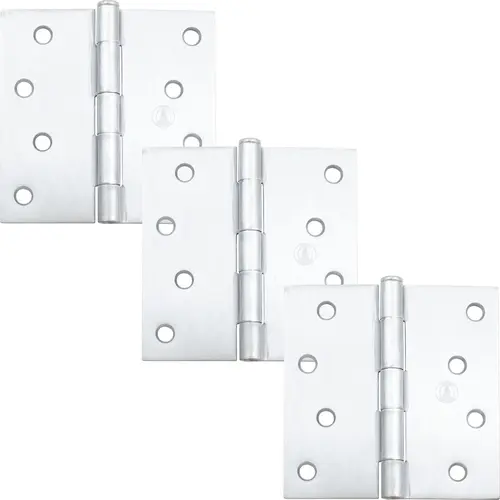 4" Door Hinges, Square Corner, Satin Chrome, 3-Pack 4" Door Hinges, Square Corner, Satin Chrome, 3-Pack