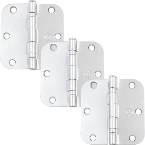 3-1/2" Ball-Bearing Door Hinges, 5/8" Radius Corner, Polished Chrome, 3-Pack 3-1/2" Ball-Bearing Door Hinges, 5/8" Radius Corner, Polished Chrome, 3-Pack