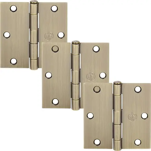 3-1/2" Door Hinges, Square Corner, Antique Brass, 3-Pack 3-1/2" Door Hinges, Square Corner, Antique Brass, 3-Pack