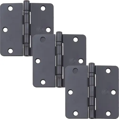 3-1/2" Ball-Bearing Door Hinges, 1/4" Radius Corner, Matte Black, 3-Pack 3-1/2" Ball-Bearing Door Hinges, 1/4" Radius Corner, Matte Black, 3-Pack