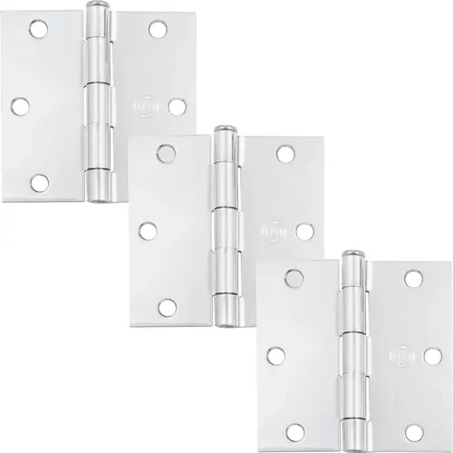 3-1/2" Door Hinges, Square Corner, Polished Chrome, 3-Pack 3-1/2" Door Hinges, Square Corner, Polished Chrome, 3-Pack