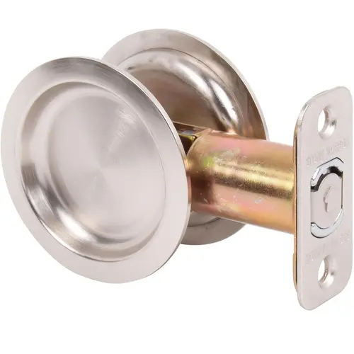 Round Pocket Door Lock, Passage Function, 2-3/8" Backset, Satin Nickel Round Pocket Door Lock, Passage Function, 2-3/8" Backset, Satin Nickel
