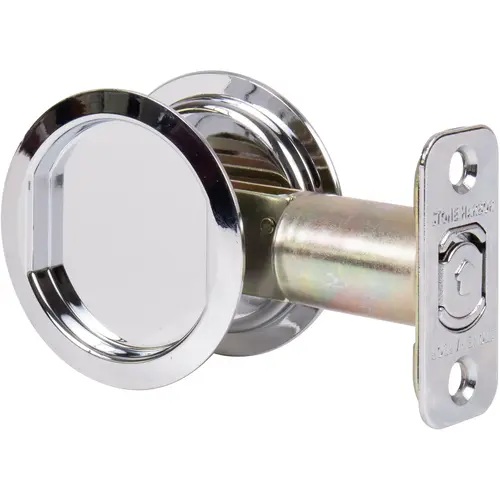 Round Pocket Door Lock, Passage Function, 2-3/4" Backset, Polished Chrome Round Pocket Door Lock, Passage Function, 2-3/4" Backset, Polished Chrome