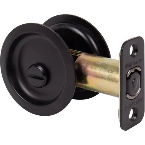 Round Pocket Door Lock, Privacy Function, 2-3/8" Backset, Matte Black Round Pocket Door Lock, Privacy Function, 2-3/8" Backset, Matte Black