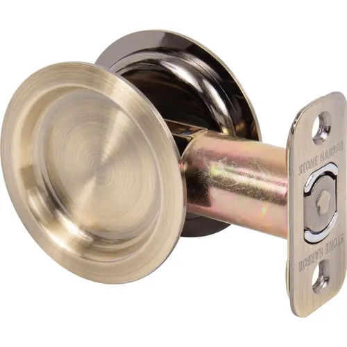 Round Pocket Door Lock, Passage Function, 2-3/8" Backset, Antique Brass Round Pocket Door Lock, Passage Function, 2-3/8" Backset, Antique Brass