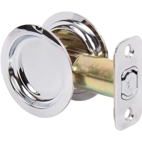 Round Pocket Door Lock, Passage Function, 2-3/8" Backset, Polished Chrome Round Pocket Door Lock, Passage Function, 2-3/8" Backset, Polished Chrome