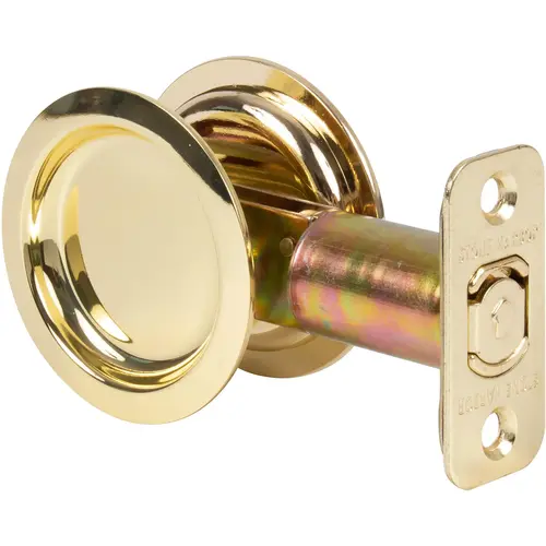 Round Pocket Door Lock, Passage Function, 2-3/4" Backset, Polished Brass Round Pocket Door Lock, Passage Function, 2-3/4" Backset, Polished Brass