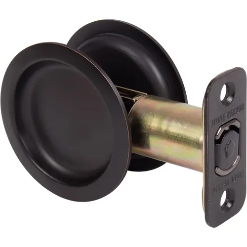Round Pocket Door Lock, Passage Function, 2-3/8" Backset, Vintage Bronze Round Pocket Door Lock, Passage Function, 2-3/8" Backset, Vintage Bronze