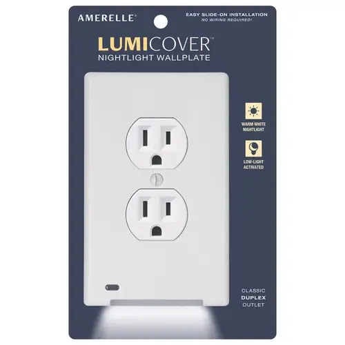 Amerelle White 1 gang Plastic Decorator/Duplex Nightlight Wall Plate White Amerelle White 1 gang Plastic Decorator/Duplex Nightlight Wall Plate White