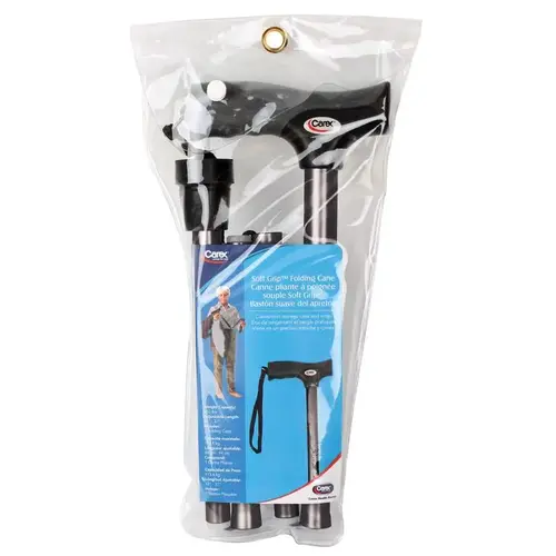 Black Soft-Grip Folding Cane w/Strap Aluminum/Plastic 37" H X 5.06" L Black Black Soft-Grip Folding Cane w/Strap Aluminum/Plastic 37" H X 5.06" L Black