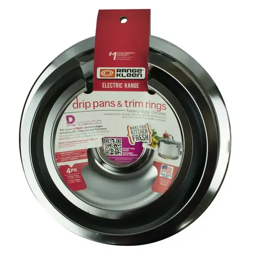 Chrome Drip Pans and Trim Rings 9.75" W X 9.75" L Chrome Chrome Drip Pans and Trim Rings 9.75" W X 9.75" L Chrome