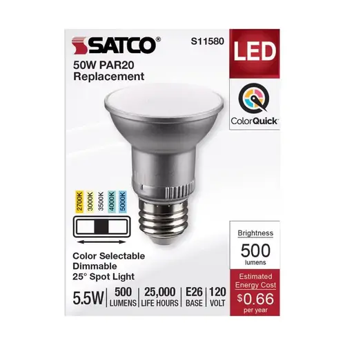 PAR20 E26 (Medium) LED Bulb Tunable White/Color Changing 50 Watt Equivalence Silver PAR20 E26 (Medium) LED Bulb Tunable White/Color Changing 50 Watt Equivalence Silver