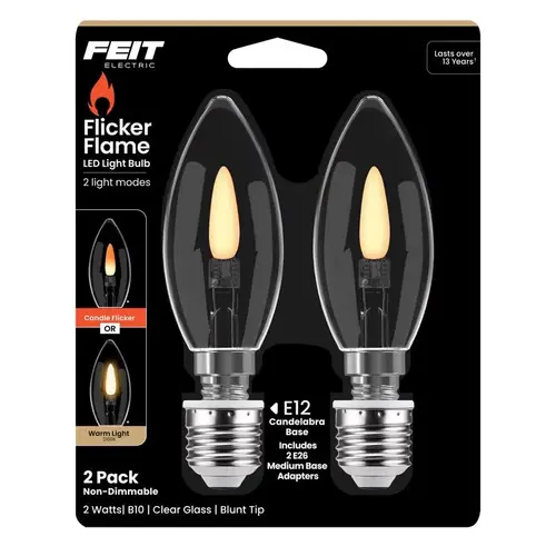 B10 E12 (Candelabra) Filament LED Bulb Clear 2 Watt Equivalence 2 pk Clear B10 E12 (Candelabra) Filament LED Bulb Clear 2 Watt Equivalence 2 pk Clear