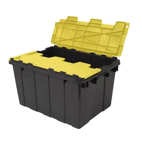 12 gal Black/Yellow Hinged-Lid Tote Stackable Black/Yellow 12 gal Black/Yellow Hinged-Lid Tote Stackable Black/Yellow