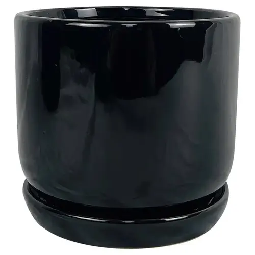 6" D Ceramic Cover Pot Black Black 6" D Ceramic Cover Pot Black Black