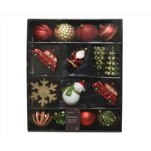 Red/Green/Gold Shatterproof Ornaments Red/Green/Gold Red/Green/Gold Shatterproof Ornaments Red/Green/Gold