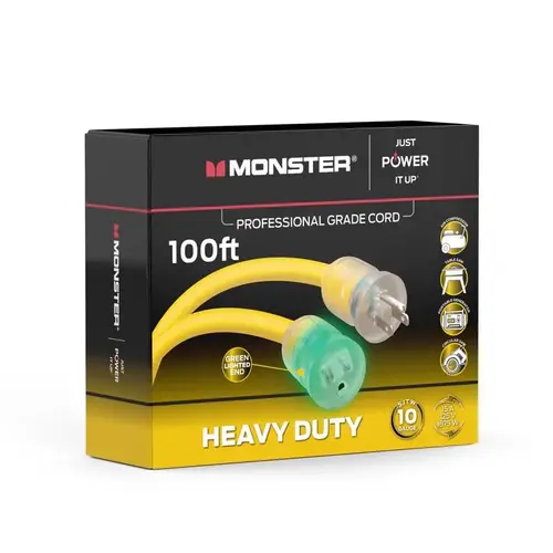 Just Power It Up Outdoor 100 ft. L Yellow Extension Cord 10/3 SJTW Yellow Just Power It Up Outdoor 100 ft. L Yellow Extension Cord 10/3 SJTW Yellow