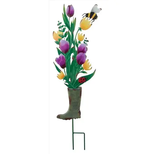 Multicolored Metal 31" H X 9" L Flower Boot Outdoor Garden Stake Multicolored Multicolored Metal 31" H X 9" L Flower Boot Outdoor Garden Stake Multicolored