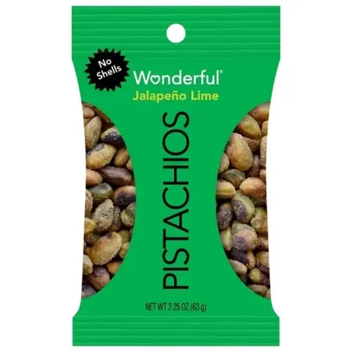 No Shell Jalapeno Lime Pistachios 2.25 oz Bagged No Shell Jalapeno Lime Pistachios 2.25 oz Bagged