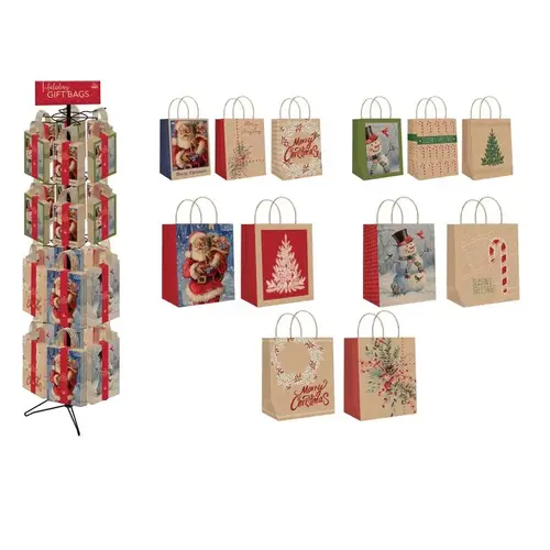 Sacks On Spinner Racks Paper Images CKGBA96R-4 Assorted Holiday Kraft Bag Spinner Rack ...