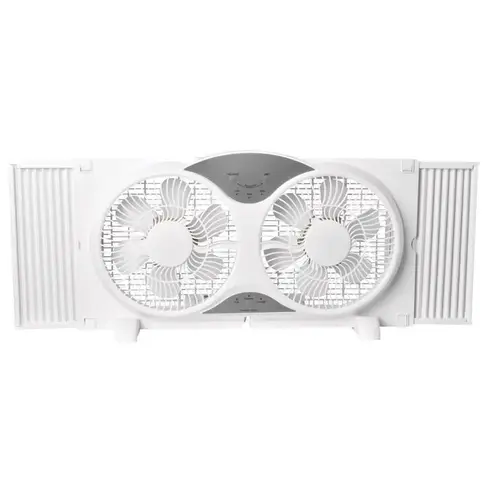 9" H 3 speed Electronically Reversible Twin Window Fan Remote Control White 9" H 3 speed Electronically Reversible Twin Window Fan Remote Control White