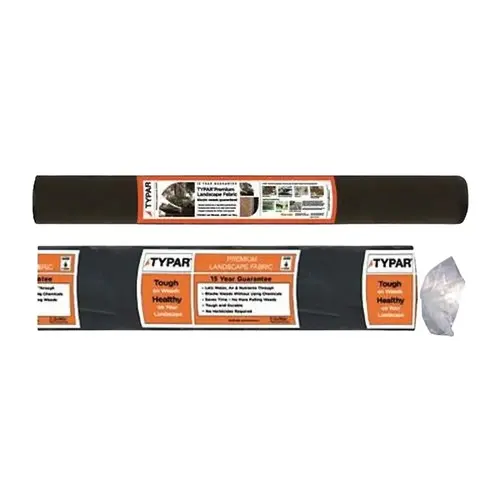 Typar Premium Landscape Fabric, 100 ft L, 3 ft W, 11.5 mil Thick, Polypropylene, Black Typar Premium Landscape Fabric, 100 ft L, 3 ft W, 11.5 mil Thick, Polypropylene, Black