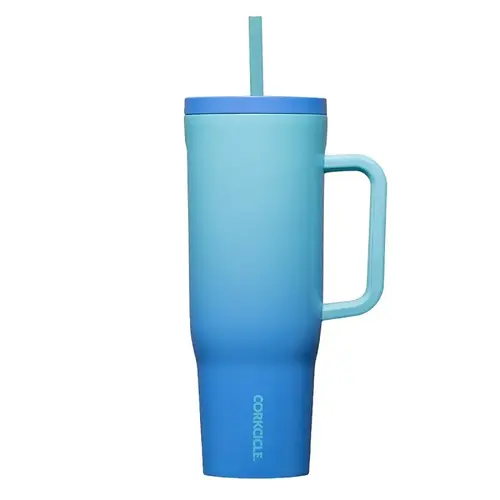 Corkcicle Tumbler, 40 oz, Sip Plus Straw Lid, Steel, Boom Box Blue, Insulated Corkcicle Tumbler, 40 oz, Sip Plus Straw Lid, Steel, Boom Box Blue, Insulated