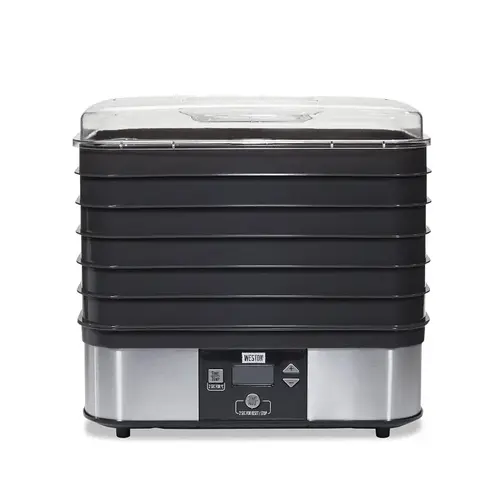 Weston Digital Food Dehydrator, 500 W, 6-Tray, ABS, Black, 13-1/2 in W x 10-1/2 in D x 11 in H Tray Weston Digital Food Dehydrator, 500 W, 6-Tray, ABS, Black, 13-1/2 in W x 10-1/2 in D x 11 in H Tray