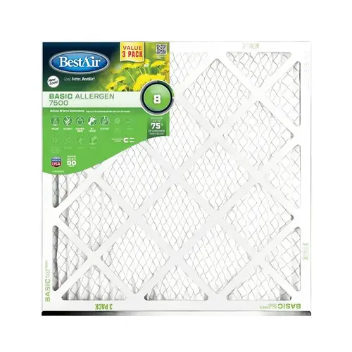 BestAir Air Filter, 20 in L, 20 in W, 8 MERV - pack of 3 BestAir Air Filter, 20 in L, 20 in W, 8 MERV - pack of 3