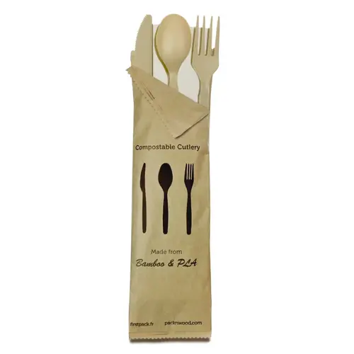 4PC Cutlery Kit 6 IN CPLA Bamboo - pack of 250 4PC Cutlery Kit 6 IN CPLA Bamboo - pack of 250