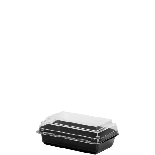 Solo Creative Carryouts BoxLine Take-Out Container Hinged 7.87X5.39X2.95 IN PS Black Clear Deep Bar Lock 100 - pack of 200 Solo Creative Carryouts BoxLine Take-Out Container Hinged 7.87X5.39X2.95 IN PS Black Clear Deep Bar Lock 100 - pack of 200