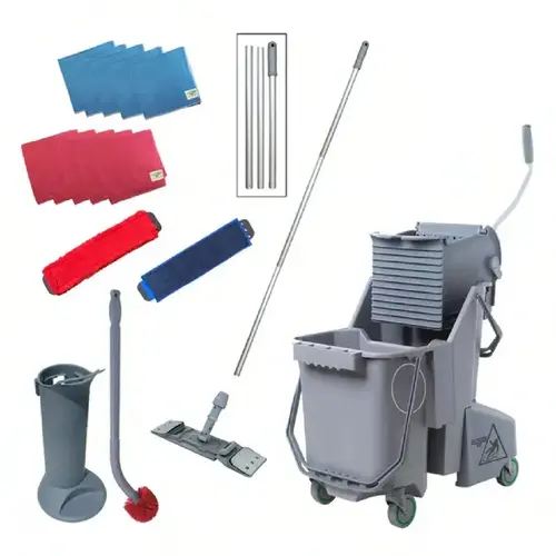 SmartColor Floor Cleaning Kit 32-30 QT Gray Red Blue Microfiber Plastic Aluminum 140 Pieces SmartColor Floor Cleaning Kit 32-30 QT Gray Red Blue Microfiber Plastic Aluminum 140 Pieces