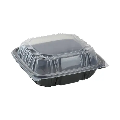 Take-Out Container Hinged 8.5X8.6X3.1 IN PP Black Clear Square Microwave Safe Vented - pack of 150 Take-Out Container Hinged 8.5X8.6X3.1 IN PP Black Clear Square Microwave Safe Vented - pack of 150