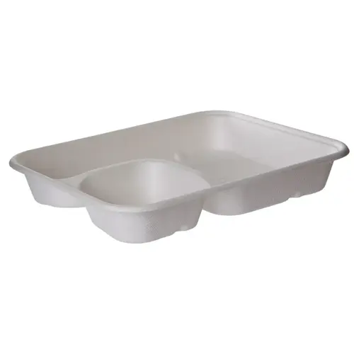 WorldView Take-Out Container Base 6X8 IN 2 Compartment Sugarcane White Rectangle - pack of 400 WorldView Take-Out Container Base 6X8 IN 2 Compartment Sugarcane White Rectangle - pack of 400