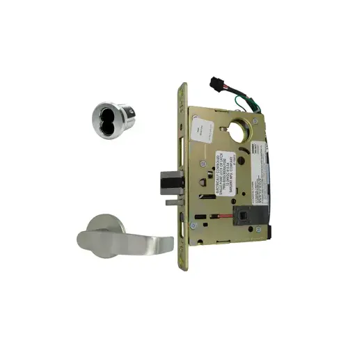 Electrified Mortise Lock, LNL - LN Rose x L Lever, FS Fail Safe or FSE Fail Secure, Field Selectable, Auto-Sensing Dual Voltage 12/24VDC, Full Wave Rectification, RX Request to Exit Switch, SFIC Small Format IC Prep, Less Core, Grade 1, 626/US26D Satin Chrome Electrified Mortise Lock, LNL - LN Rose x L Lever, FS Fail Safe or FSE Fail Secure, Field Selectable, Auto-Sensing Dual Voltage 12/24VDC, Full Wave Rectification, RX Request to Exit Switch, SFIC Small Format IC Prep, Less Core, Grade 1, 626/US26D Satin Chrome