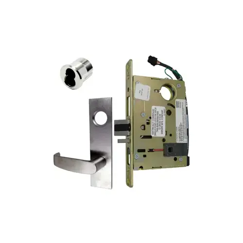 Electrified Mortise Lock, LW1L - LW1 Escutcheon x L Lever, FS Fail Safe or FSE Fail Secure, Field Selectable, Auto-Sensing Dual Voltage 12/24VDC, Full Wave Rectification, RX Request to Exit Switch, LFIC Large Format IC Prep, Less Core, Grade 1, 626/US26D Satin Chrome Electrified Mortise Lock, LW1L - LW1 Escutcheon x L Lever, FS Fail Safe or FSE Fail Secure, Field Selectable, Auto-Sensing Dual Voltage 12/24VDC, Full Wave Rectification, RX Request to Exit Switch, LFIC Large Format IC Prep, Less Core, Grade 1, 626/US26D Satin Chrome